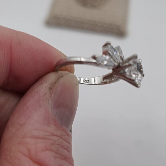 Size 7.25 Sterling Silver Beautiful Pattern Cubic Zirconia Gems Ring A3814 - Picture 6 of 9